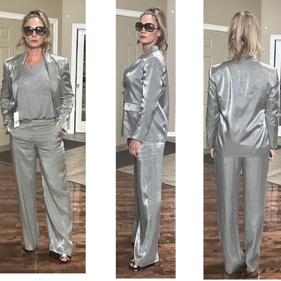 Zara silver metallic shimmer single breasted button front blazer jacket Sz S NWT - Picture 5 of 16